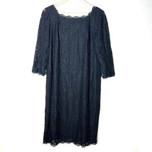 Adrianna Papell black lace 3/4 sleeve formal cocktail sheath dress size 14W B137